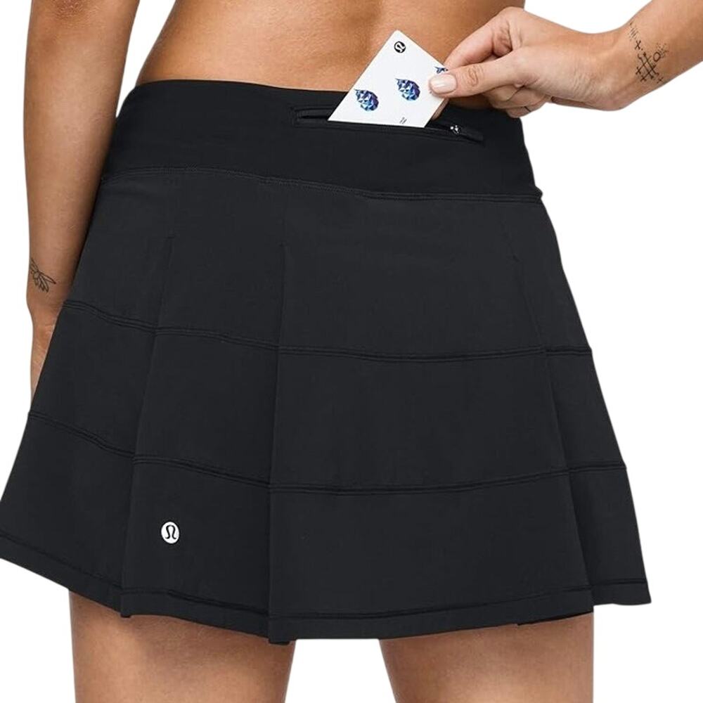 Lululemon Pace Rival Tennis Skirt Black 10 Tall Mid Rise 15" Athletic Stretch